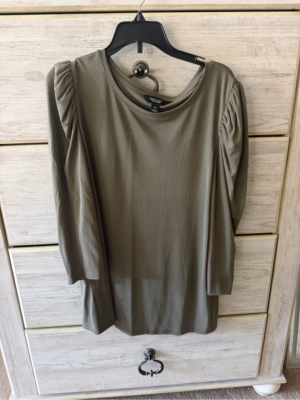 Simply Vera Vera Wang Olive Green Long Sleeve Puff Shoulder Top